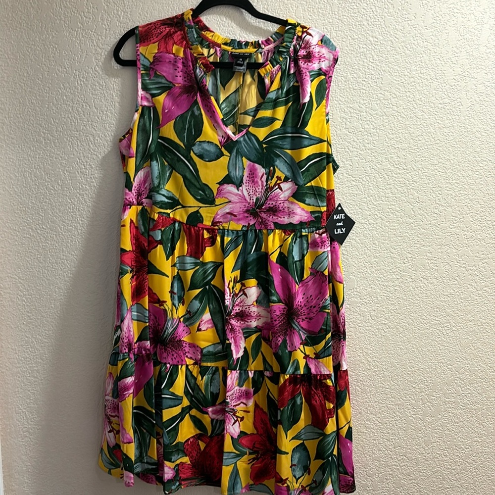 yellow floral dress new with tags size 14